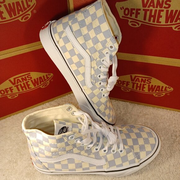 Vans Men's 5.5/Women's 7 Sk8-Hi Tapered Checkerboard Zen Blue/White VN0A4U16XHX - Picture 11 of 12